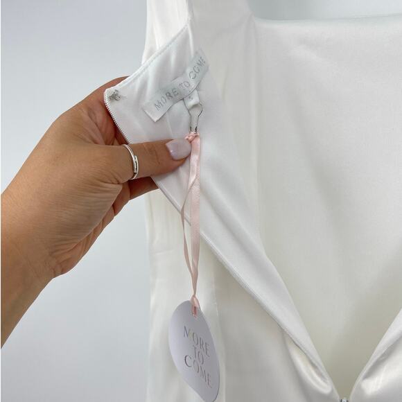 MORE TO COME | NWT Abigail Mini Dress in White Satin Square Neck Bachelorette S - Picture 5 of 9